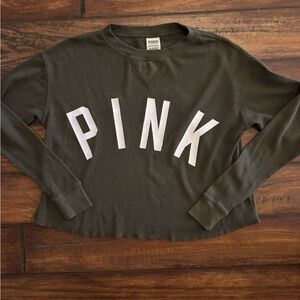 PINK Victoria's Secret Olive Green Women's Ribbed Top